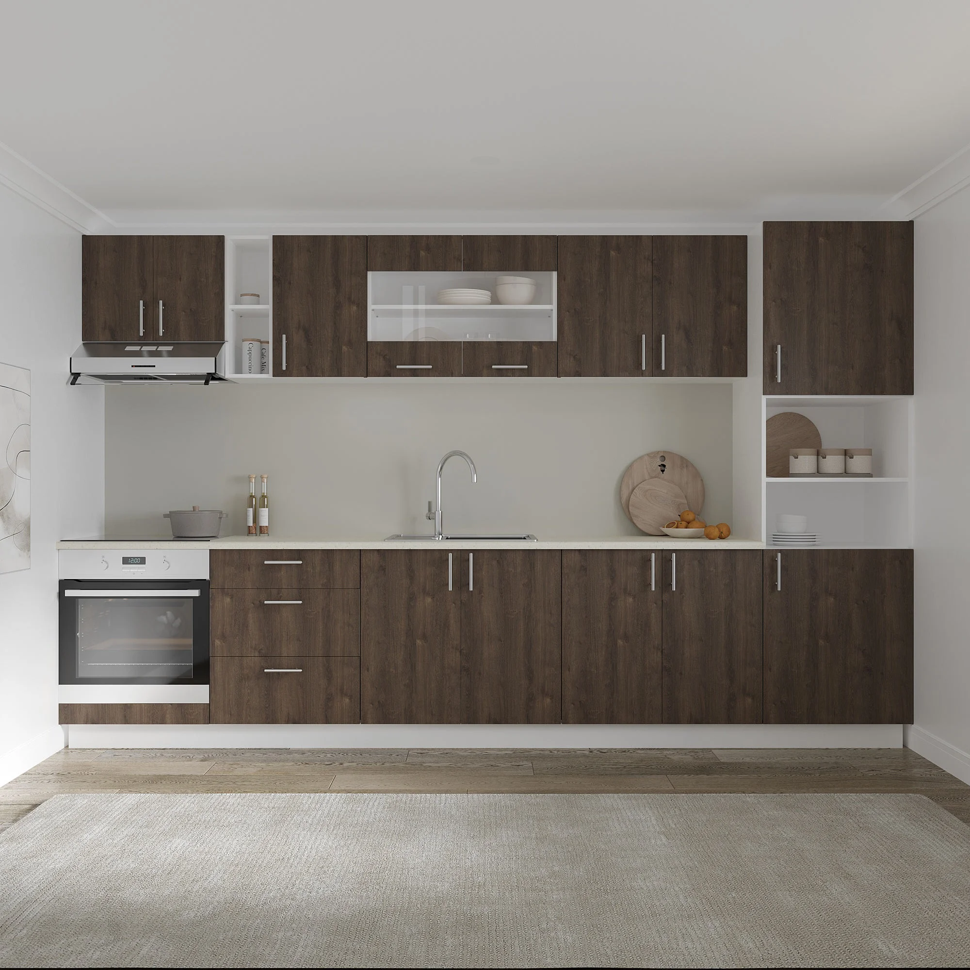 Set Bucatarie Karo V31, Stejar Bronz/Alb, Blat Thermo 28 mm, L 340 cm