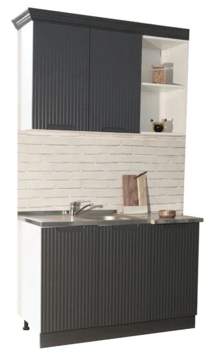 Set bucatarie SPACE 120 cm, 2 corpuri, blat termorezistent, fronturi MDF, antracit