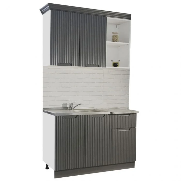 Set bucatarie SPACE 120 cm, 2 corpuri, cu sertar, blat termorezistent, fronturi MDF, antracit