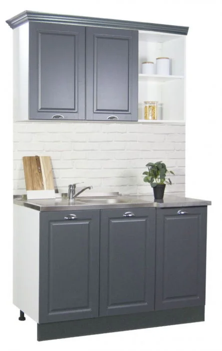 Set bucatarie SQUARE 120 cm, 2 corpuri, blat termorezistent, fronturi MDF, antracit