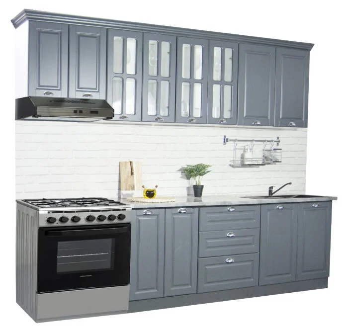 Set bucatarie SQUARE 260 cm, 7 corpuri, blat termorezistent, fronturi MDF, antracit