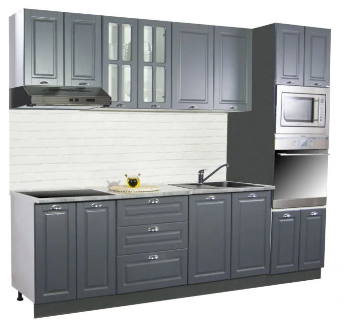 Set bucatarie SQUARE 260 cm, 7 corpuri, corp cuptor + microunde, blat termorezistent, fronturi MDF, antracit