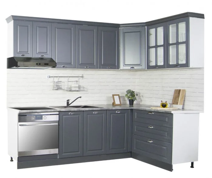 Set bucatarie SQUARE COLT 240x140 cm, 9 corpuri, blat termorezistent, fronturi MDF, antracit