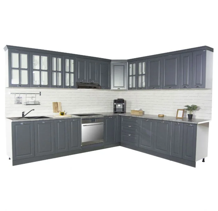 Set bucatarie SQUARE COLT 300x250 cm, 15 corpuri, blat termorezistent, fronturi MDF, antracit