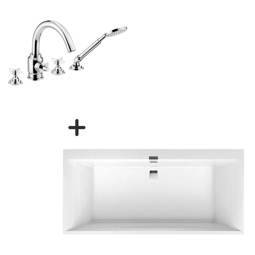 Set cada baie incastrata 190x90 cm VilleroyBoch si baterie cu montare pe cada, crom lucios, Deante Temisto