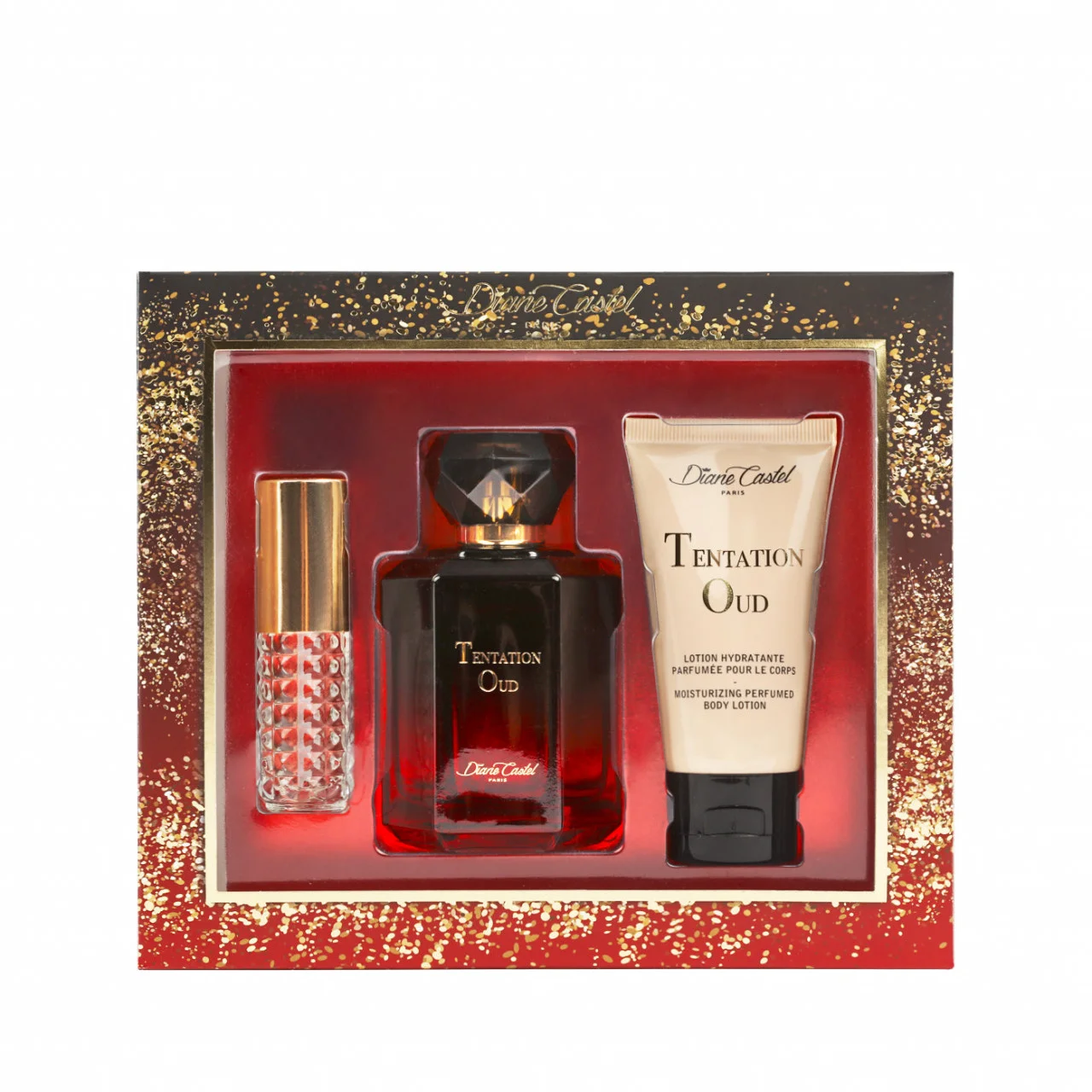 Set cadou 3 produse Tentation Oud, apă de parfum + loțiune de corp + mini parfum