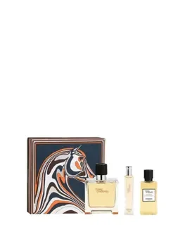 Set cadou Hermes Terre D'Hermes Pure Perfume (Parfum, 75 ml + Parfum, 15 ml + Gel de dus, 40 ml), pentru barbati