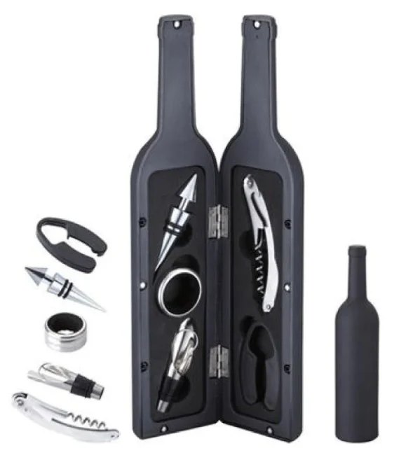 Set cadou in forma de STICLA cu  5 accesorii pentru vin cu 6 piese 32 cm HS