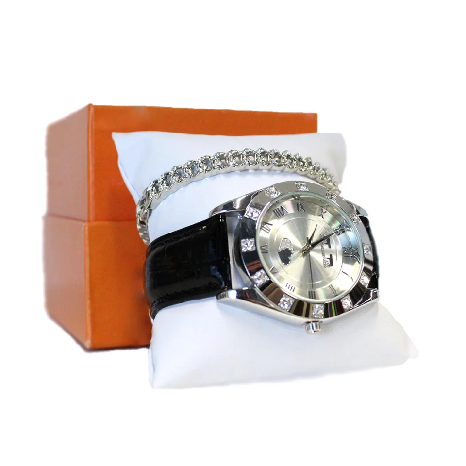 Set ceas elegant Waterproof Matteo Ferari, curea din piele ecologica si bratara asortata, Hearts, Negru/Argintiu