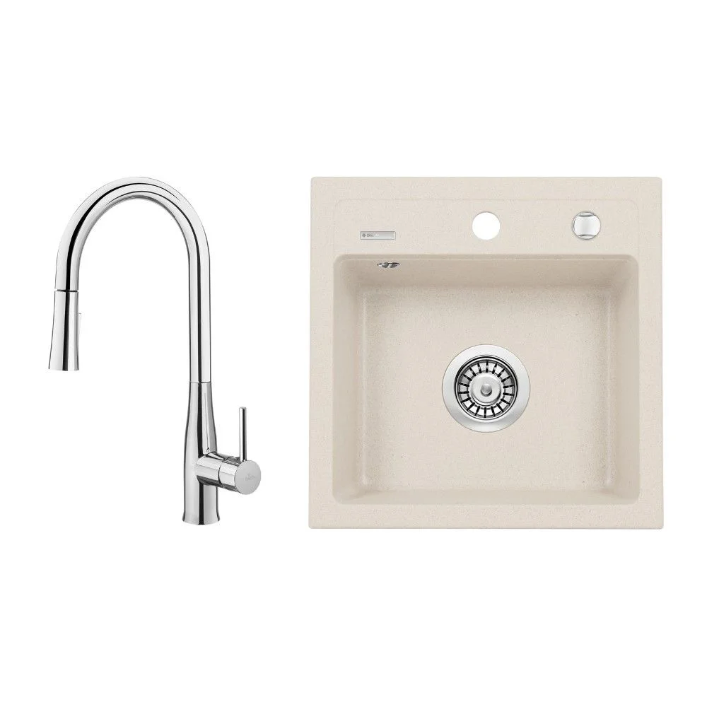 Set chiuveta bucatarie compozit bej Deante si baterie bucatarie cu dus extractibil crom Deante