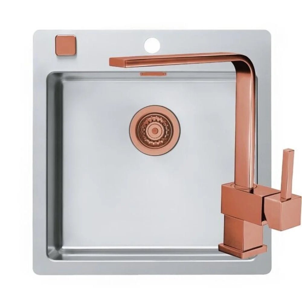 Set chiuveta bucatarie inox Pure 30 si baterie bucatarie Laguna Monarch cupru