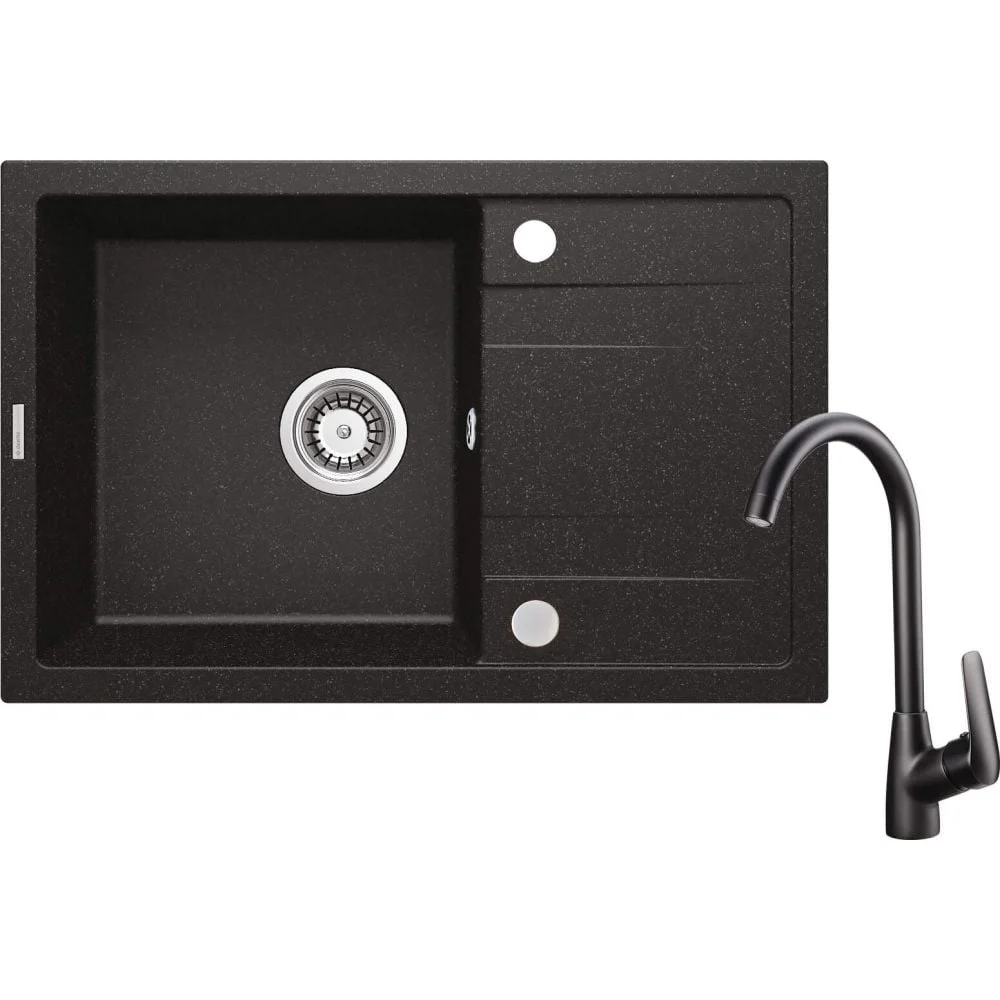 Set chiuveta bucatarie neagra si baterie bucatarie inclusa, Boro