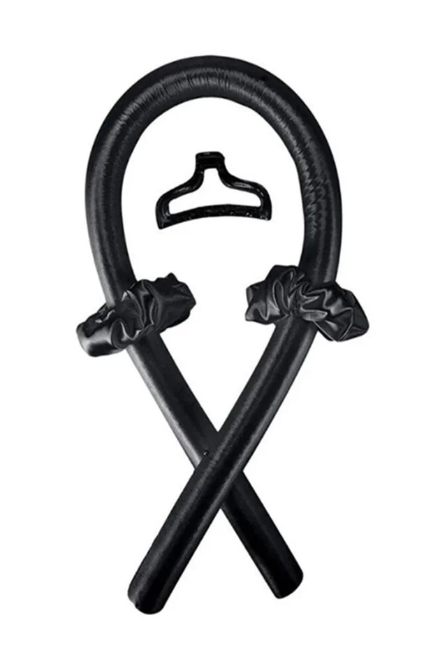 Set dama, Ondulator fara caldura pentru bucle naturale, 2 elastice si o clama de par, negru