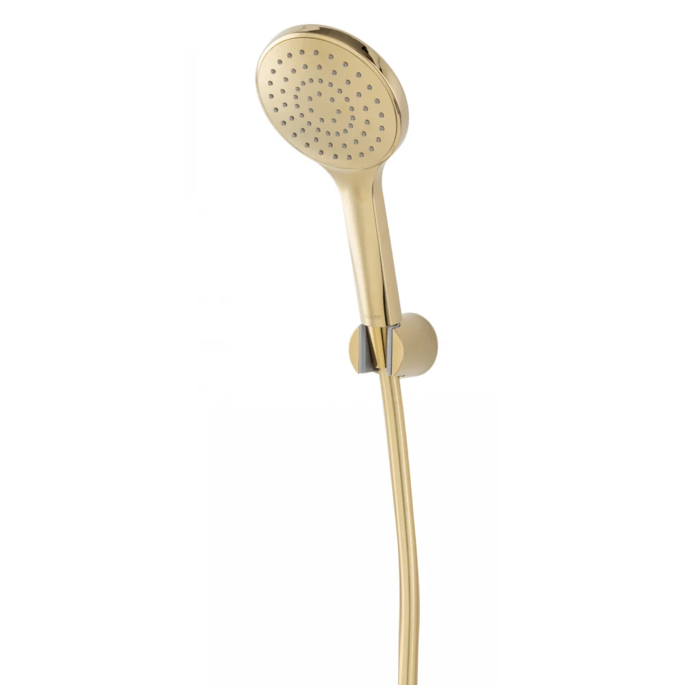 Set de dus FDesign Inula cu para dus o functie, furtun si sistem de prindere, auriu lucios