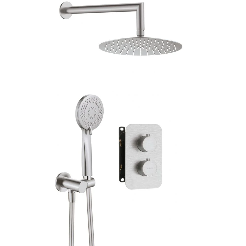 Set de dus incastrat cu baterie termostatica inclusa Deante Box, otel slefuit