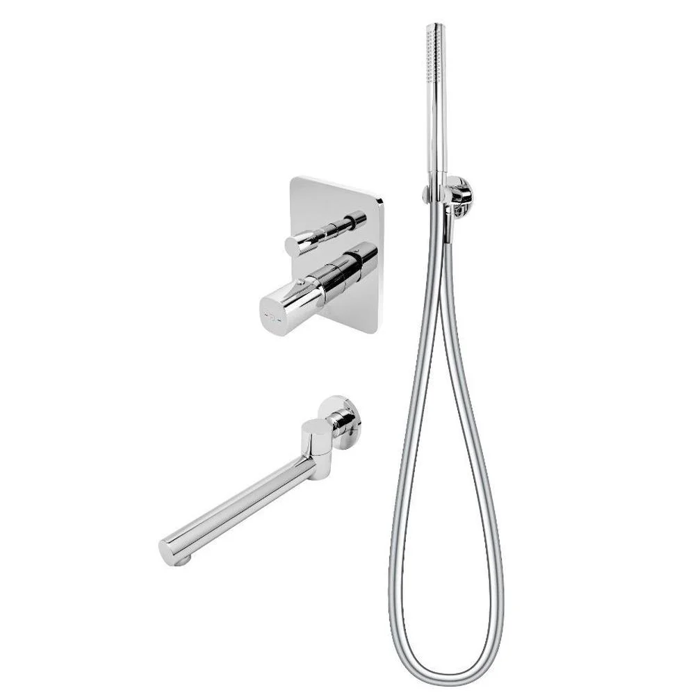 Set de dus incastrat FDesign Meandro, cu pipa cada pivotanta, crom lucios