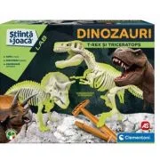 Set de joaca Descopera Dinozaurii T-Rex &amp; Triceraptor, Fluorescent, Clementoni