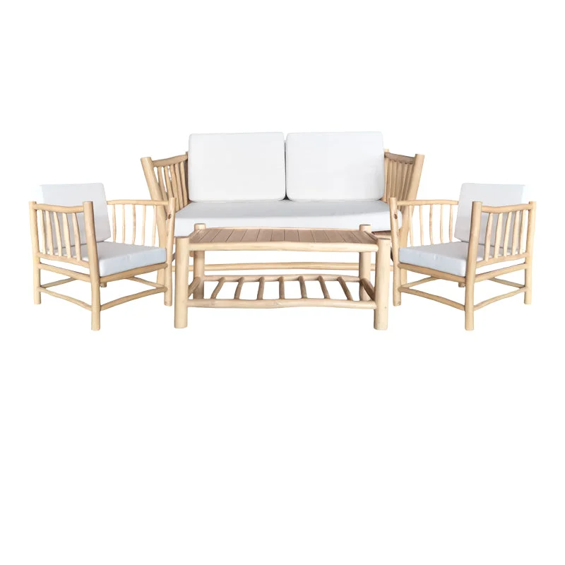 Set de living Mayorka  set de 4 perne din lemn de tec Natural alb