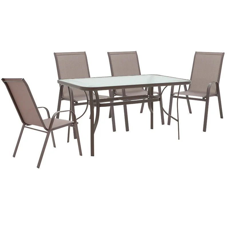 Set de luat masa 5 piese Ensure-Calan metal-sticla 140x80x70cm