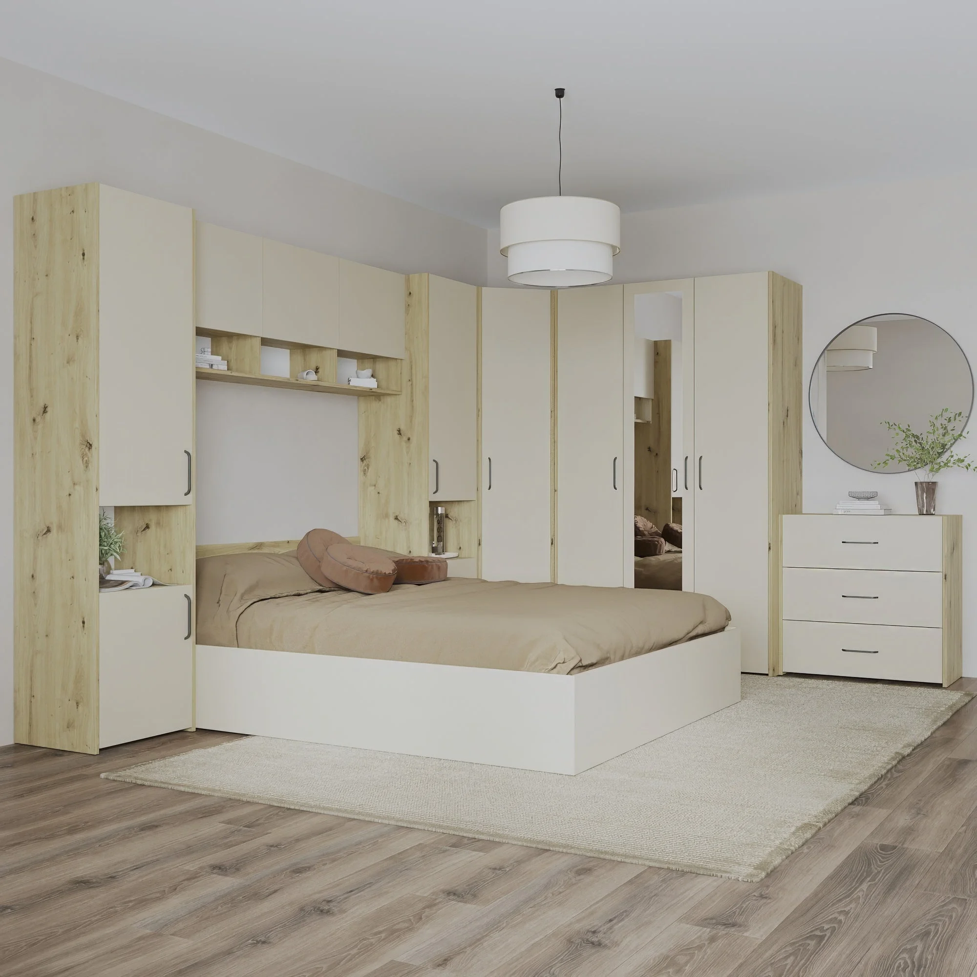 Set dormitor Malmo V6, Pat 200 x 160 cm, Stejar Artisan/Argila