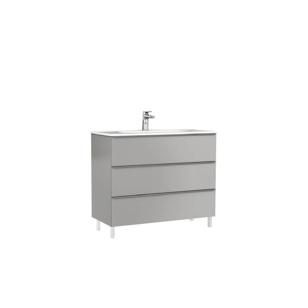 Set dulap baie 3 sertare Gala Shona cu lavoar Klea inclus, 100 cm, gri mat