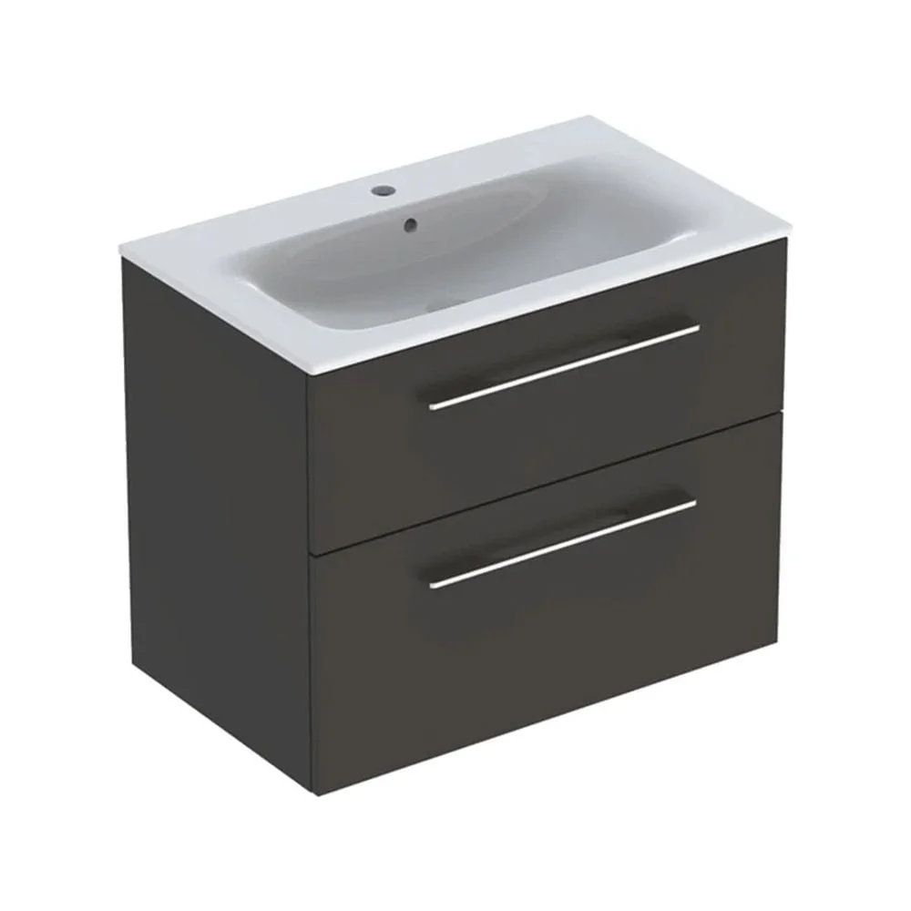 Set dulap baie cu lavoar incastrat Geberit Selnova Square, 80 cm, gri inchis mat