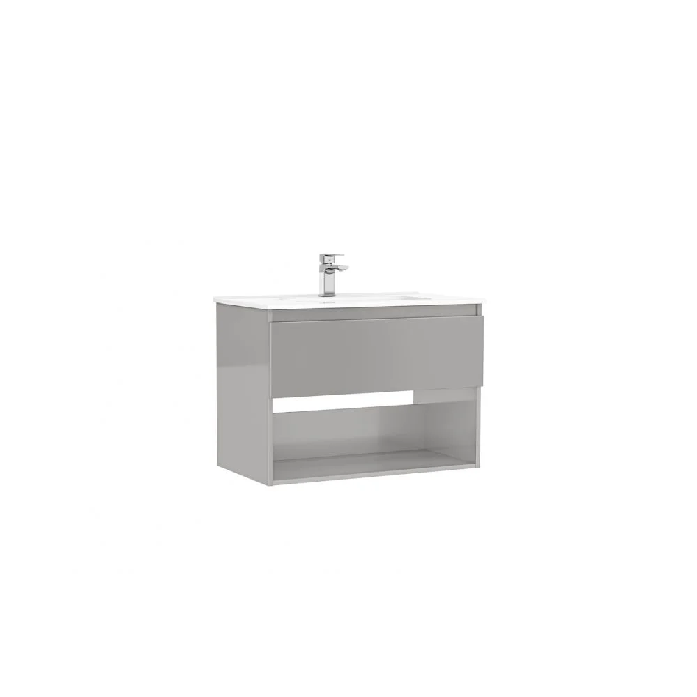 Set dulap baie suspendat 1 sertar Gala Daily cu lavoar inclus, 80 cm, gri lucios