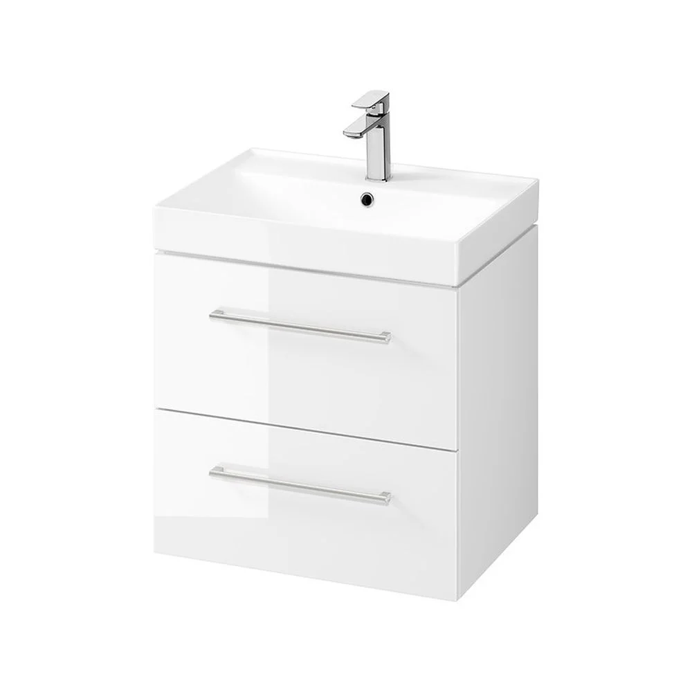 Set dulap baie suspendat Cersanit Larga 2 sertare cu lavoar inclus, 60 cm, alb