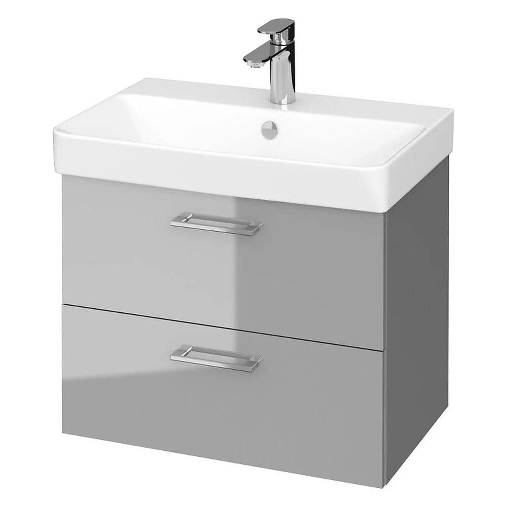 Set dulap baie suspendat Lara 2 sertare cu lavoar Cersanit Mille Slim, 60 cm, gri