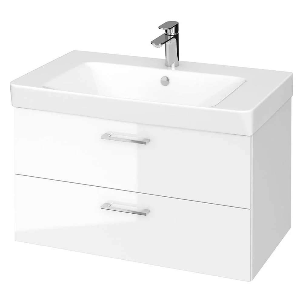 Set dulap baie suspendat Lara 2 sertare cu lavoar Cersanit Mille Slim, 80 cm, alb