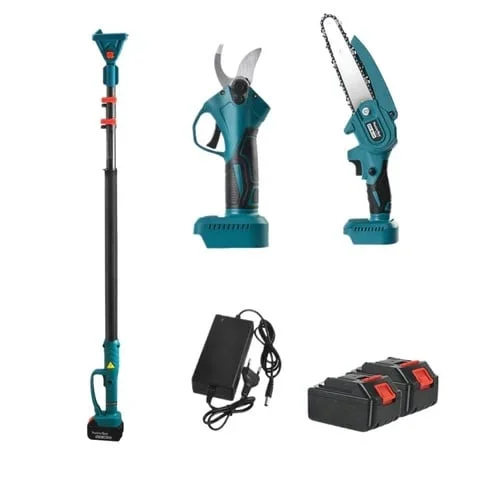 Set Foarfeca de Gradina și Mini Drujba 48V 8Ah , 2 Acumulatori, Brat Telescopic 2 m, Unghi Reglabil de Taiere CMP1757