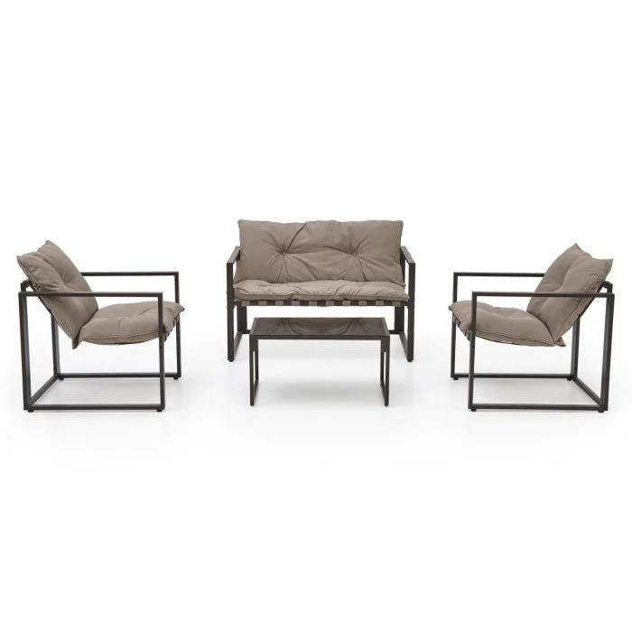 Set gradina SHARK 2-1-1, canapea + 2 fotolii + masuta, maro inchis + cappuccino