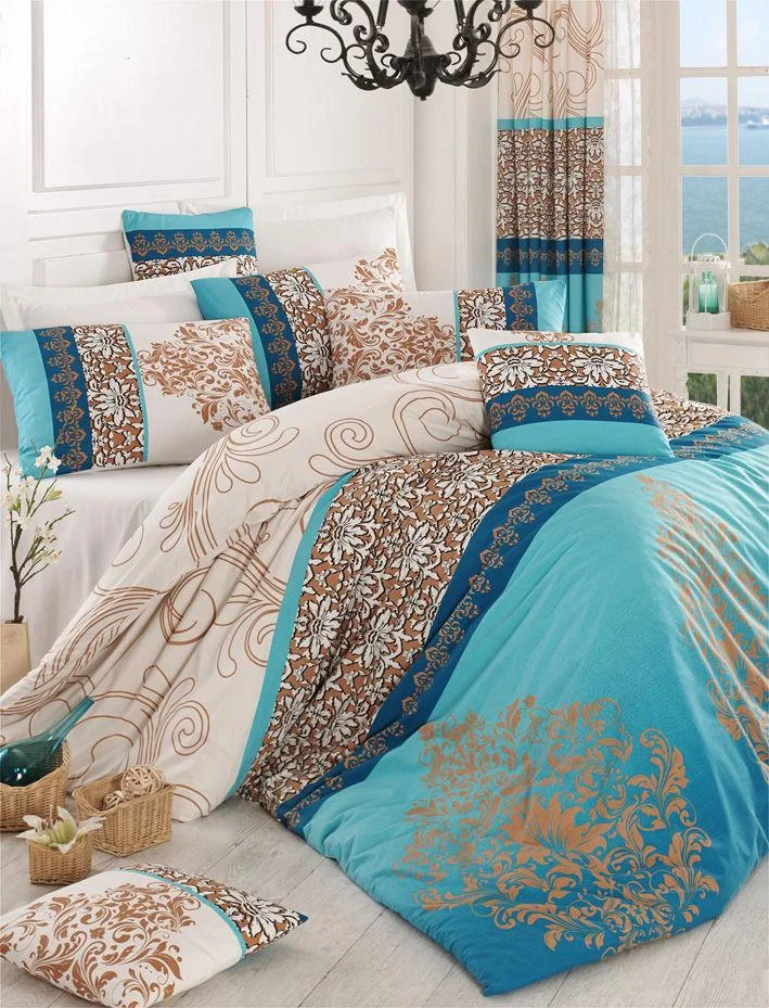 Set Lenjerie de pat double, Turcoaz, 220x200 cm