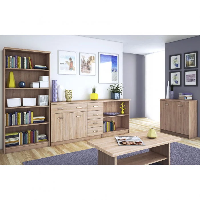 Set Living TOP MIX, 5 piese, 2 biblioteci, 2 comode, masuta de cafea,  stejar sonoma, 280x33x183 cm