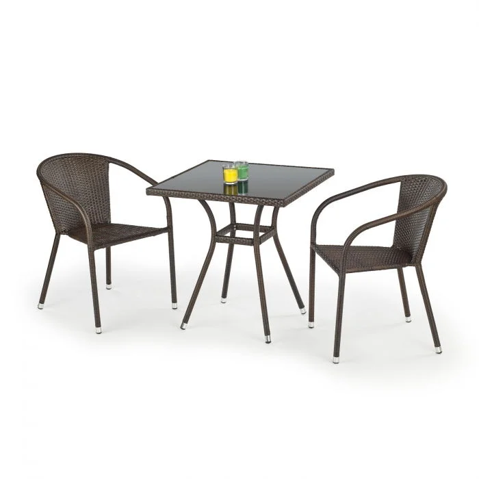 Set MOBIL, masa de gradina cu 2 scaune, model ratan, maro inchis, 70x70x74 cm