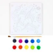 Set pictura pe panza imprimata 15. 5x15. 5cm, Nava spatiala - acuarele, pensula, cadru de lemn, Colorarte, MY18