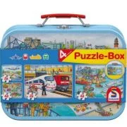 Set puzzle 2 x 26 piese si 2 x 48 piese + Bonus: cufar metalic, Mijloace de transport, Schmidt