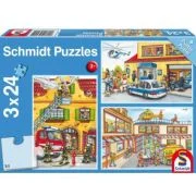 Set puzzle 3 x 24 piese, Pompierii si politia, Schmidt