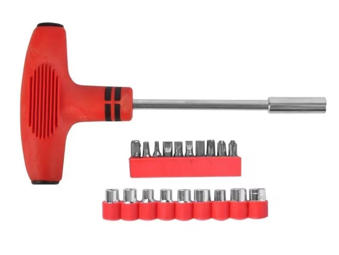 Set surubelnita tip T cu 21 de piese 11 capete surubelnita si 9 capete chei hexagonale