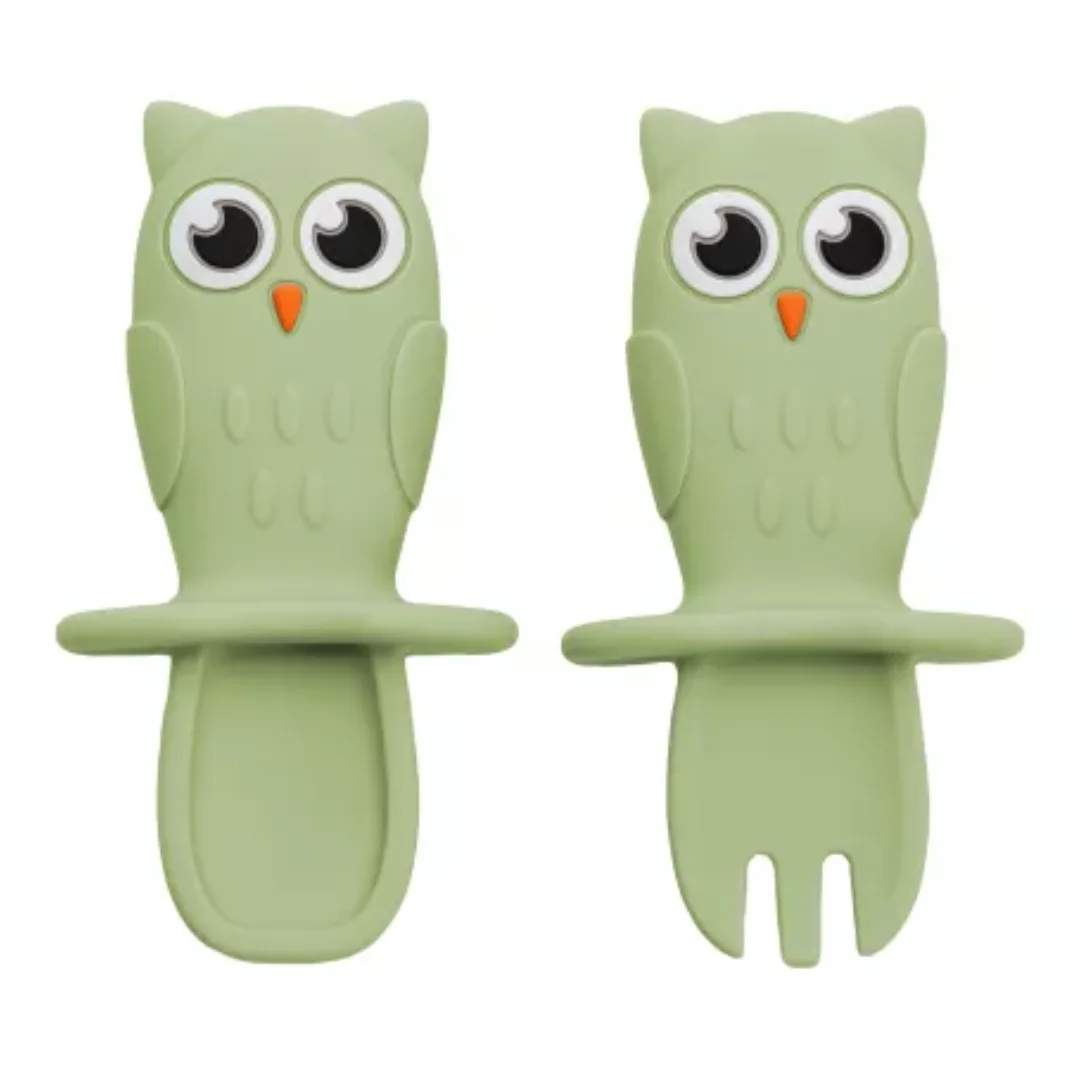 Set tacamuri din silicon Bufnita, 6 luni+, Raw Green, Appekids