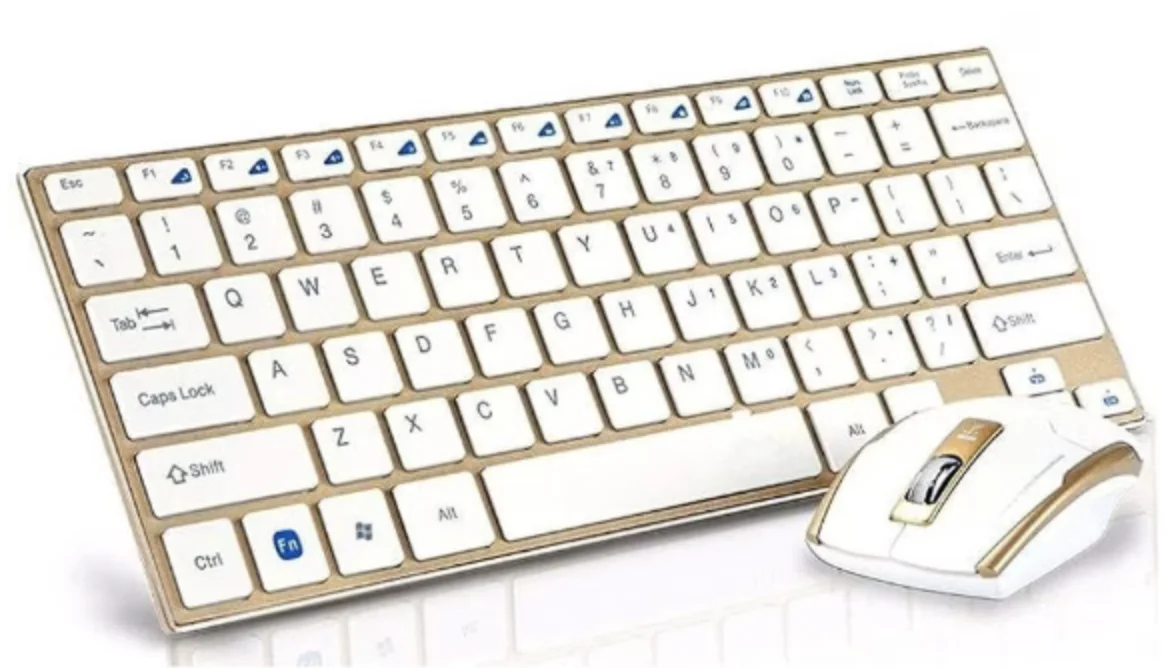 Set Tastatura si Mouse wireless design compact si elegant culoare Gold Andowl  Q K3940