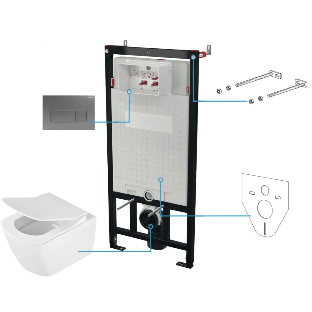 Set vas wc cu capac soft close, rezervor incastrat, clapeta de actionare titan si izolare fonica Deante Anemon