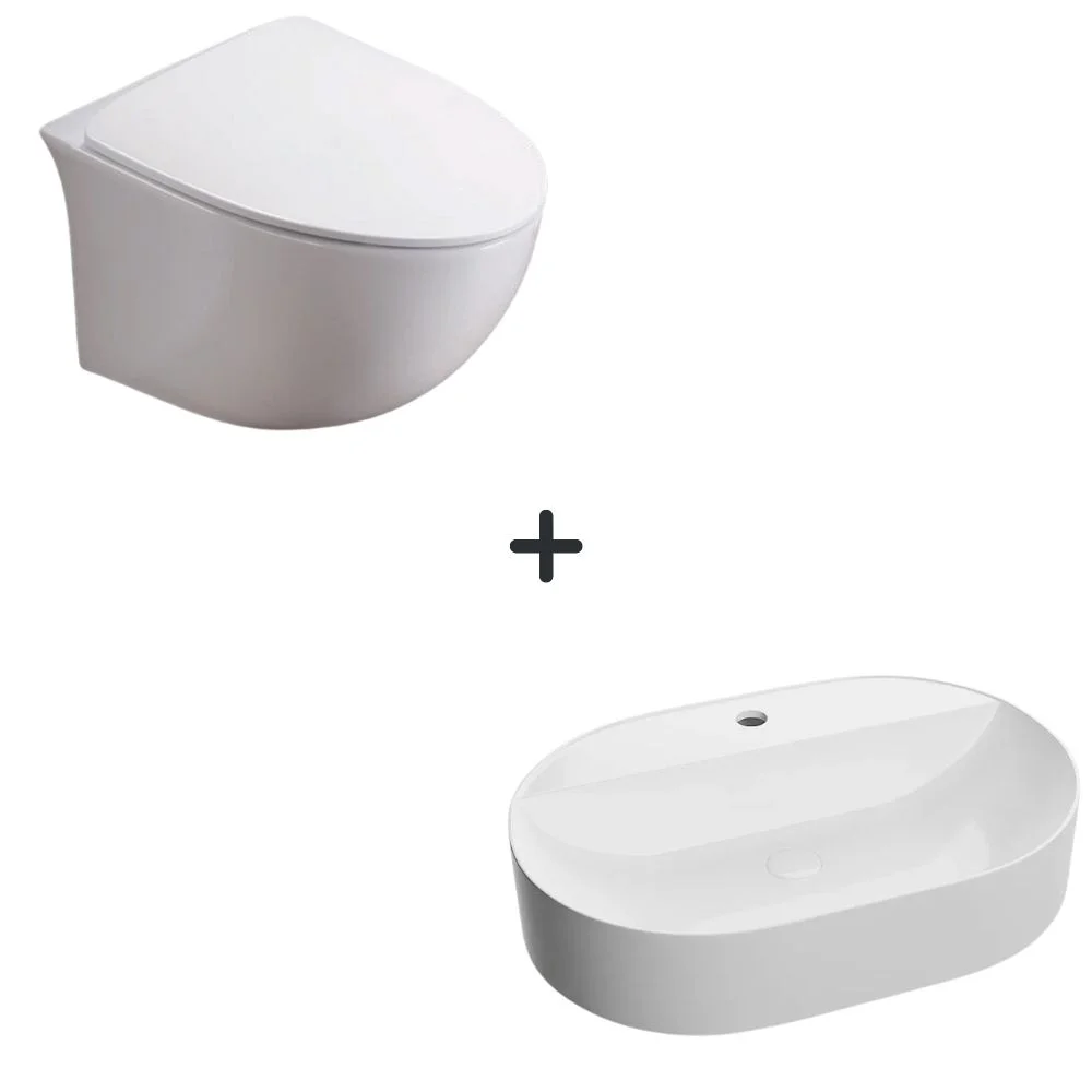 Set vas wc rimless cu capac soft close Alice plus lavoar baie alb cu orificiu baterie