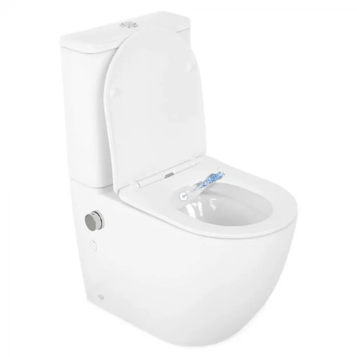 Set vas wc stativ cu functie de bideu, rezervor si capac soft close, alb lucios, Foglia Eco
