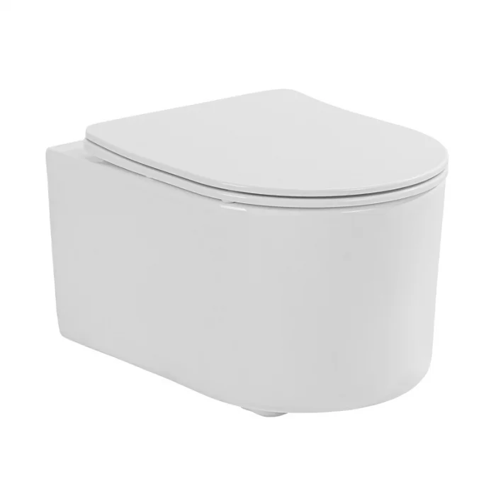 Set vas wc suspendat compact, rimless cu capac soft close si quick release, alb, Fluminia, Roco