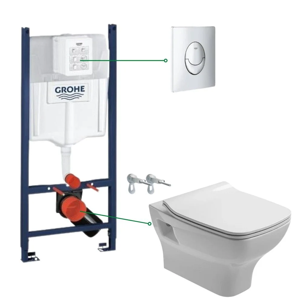 Set vas wc suspendat cu capac soft close Gala Street, rezervor incastrat si clapeta crom Skate Air Grohe