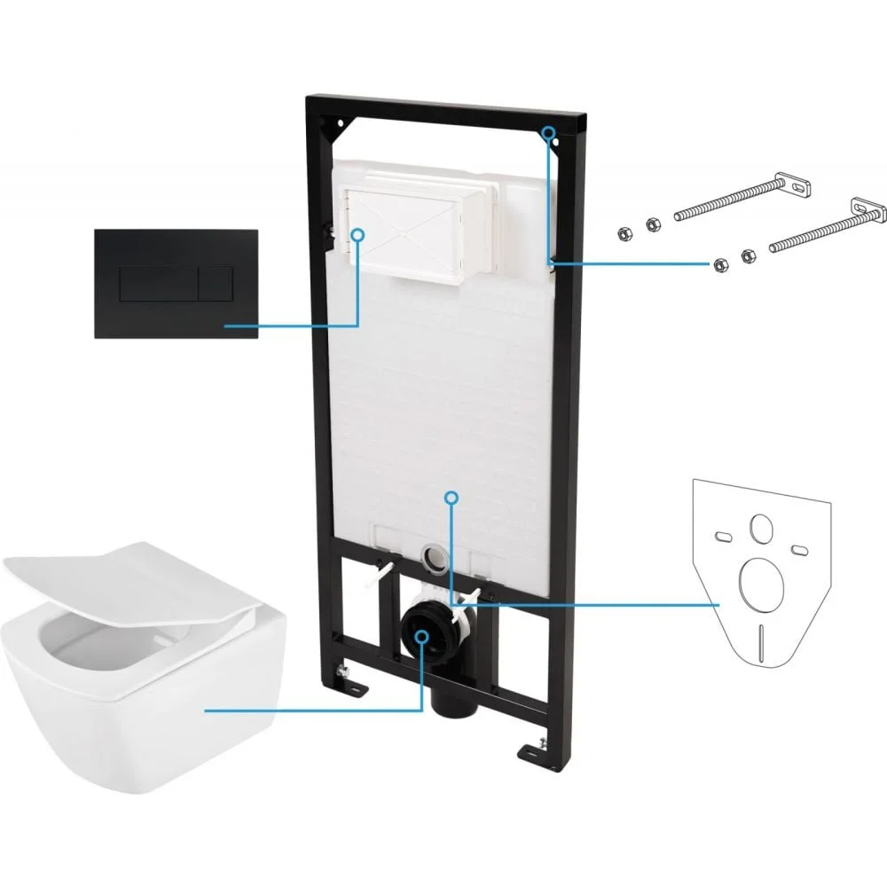 Set vas wc suspendat cu rezervor incastrat si clapeta actionare neagra Deante, Anemon