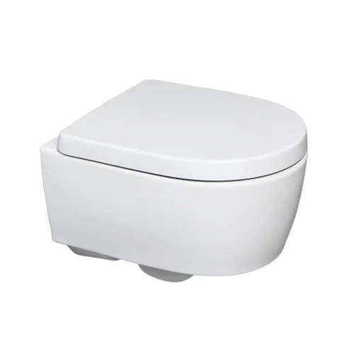 Set vas wc suspendat, forma ovala, proiectie mica, cu capac soft close, alb, Geberit iCon XS
