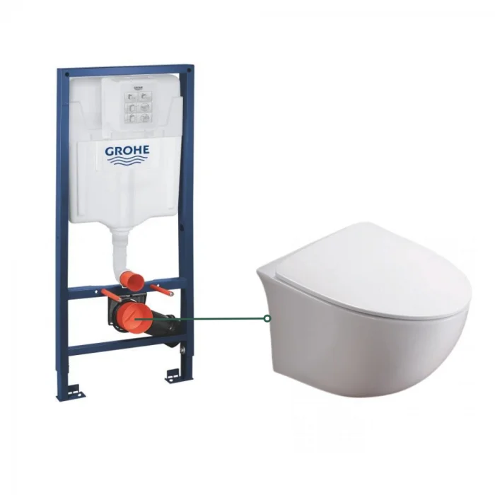 Set vas wc suspendat rimless cu capac soft close Alice si rezervor wc incastrat Grohe Rapid SL