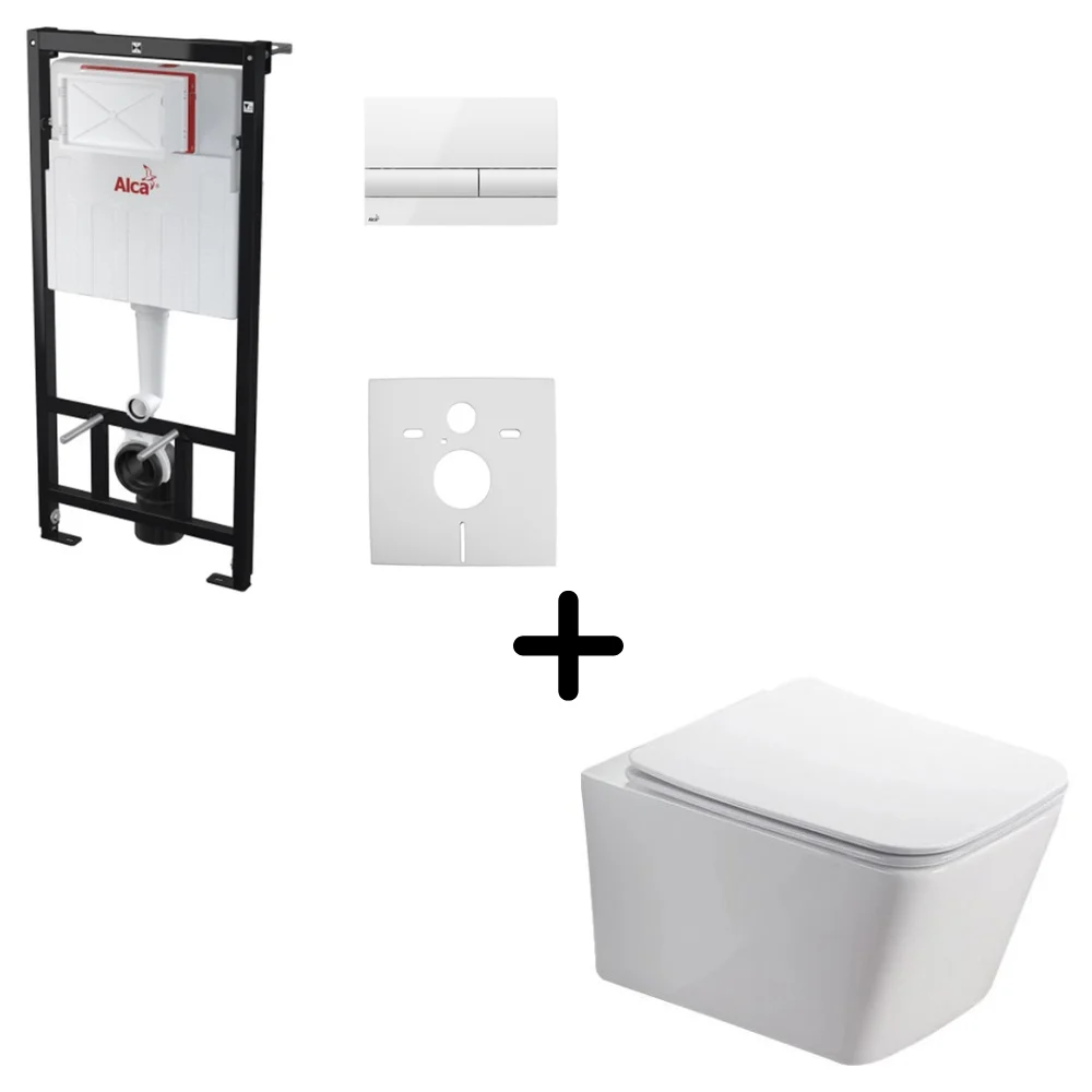 Set vas WC suspendat rimless, cu capac soft close plus rezervor incastrat Alcadrain